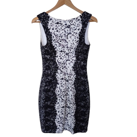 Guess Black White Lace Overlay Sleeveless Body Con Mini Dress - Picture 10 of 11